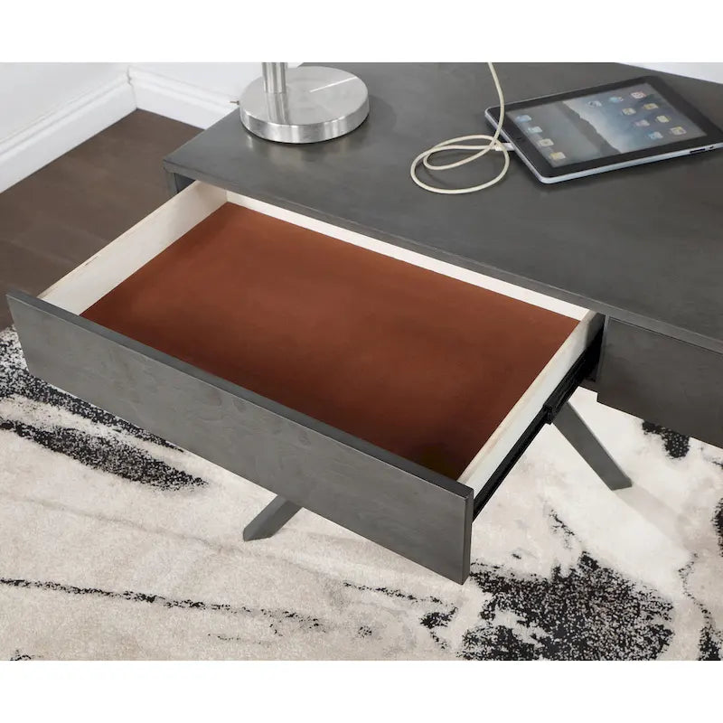Bureau Foli Transitional de 47 po en bois avec 2 tiroirs, ports USB et prises électriques par Furniture of America