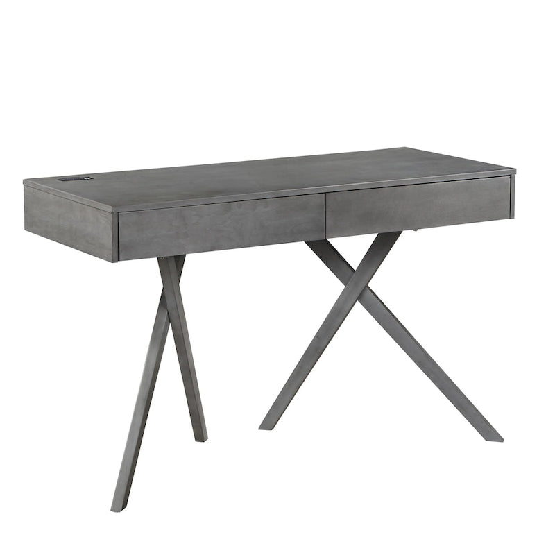 Bureau Foli Transitional de 47 po en bois avec 2 tiroirs, ports USB et prises électriques par Furniture of America