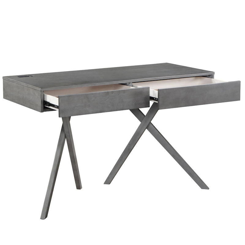 Bureau Foli Transitional de 47 po en bois avec 2 tiroirs, ports USB et prises électriques par Furniture of America