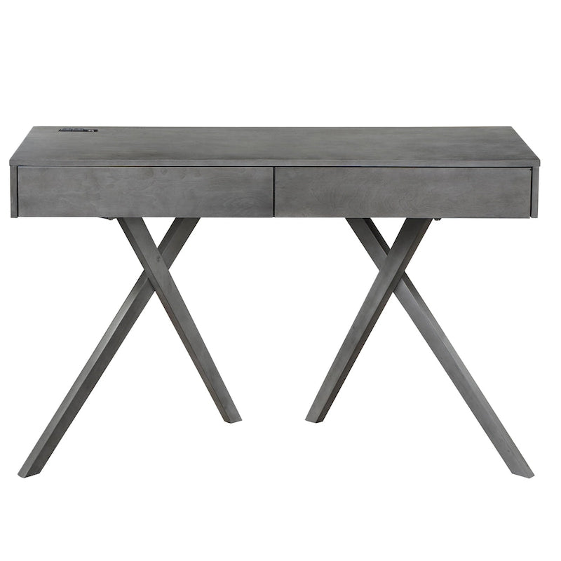 Bureau Foli Transitional de 47 po en bois avec 2 tiroirs, ports USB et prises électriques par Furniture of America