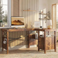 Bureau d'ordinateur en L pour bureau à domicile de style ferme avec armoire de rangement