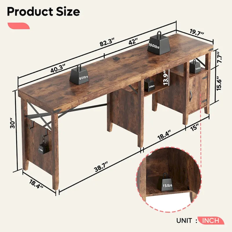 Bureau d'ordinateur en L pour bureau à domicile de style ferme avec armoire de rangement
