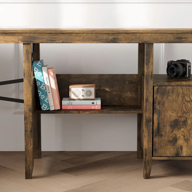 Bureau d'ordinateur en L pour bureau à domicile de style ferme avec armoire de rangement