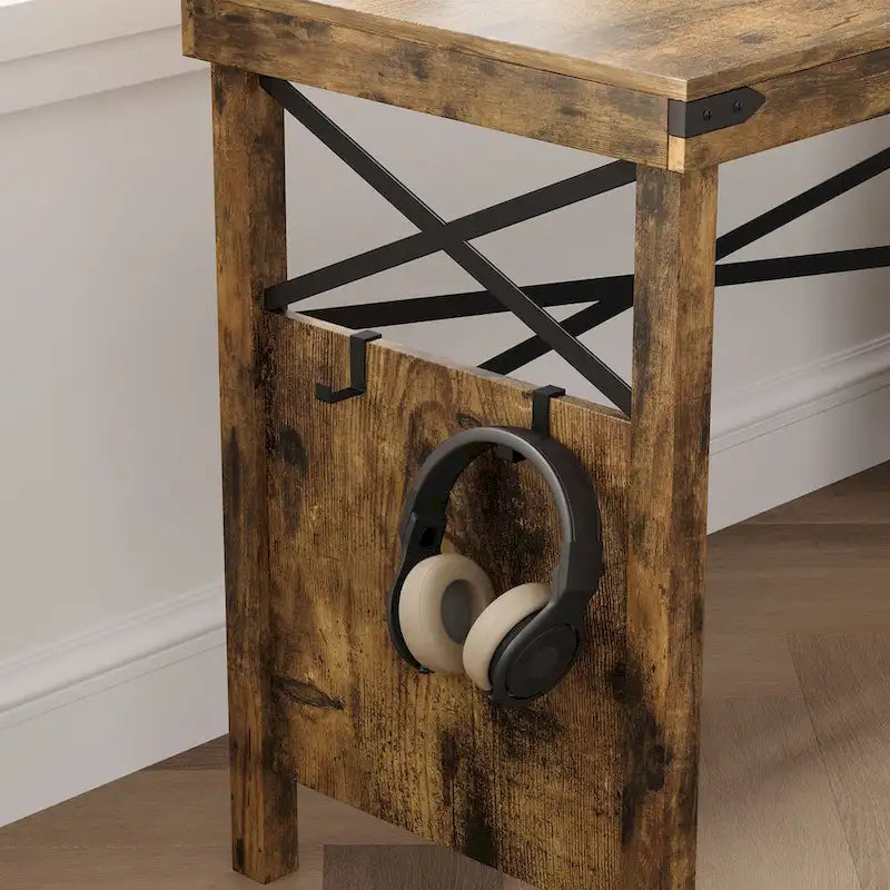 Bureau d'ordinateur en L pour bureau à domicile de style ferme avec armoire de rangement
