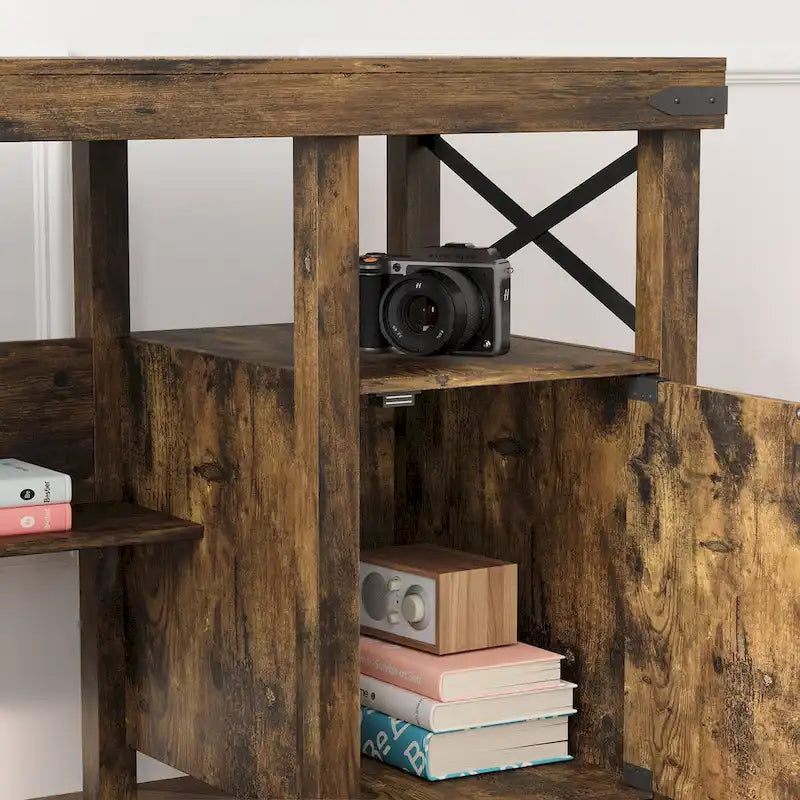 Bureau d'ordinateur en L pour bureau à domicile de style ferme avec armoire de rangement