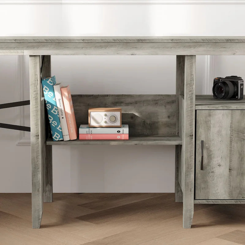 Bureau d'ordinateur en L pour bureau à domicile de style ferme avec armoire de rangement
