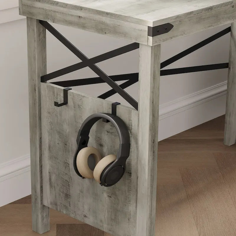 Bureau d'ordinateur en L pour bureau à domicile de style ferme avec armoire de rangement