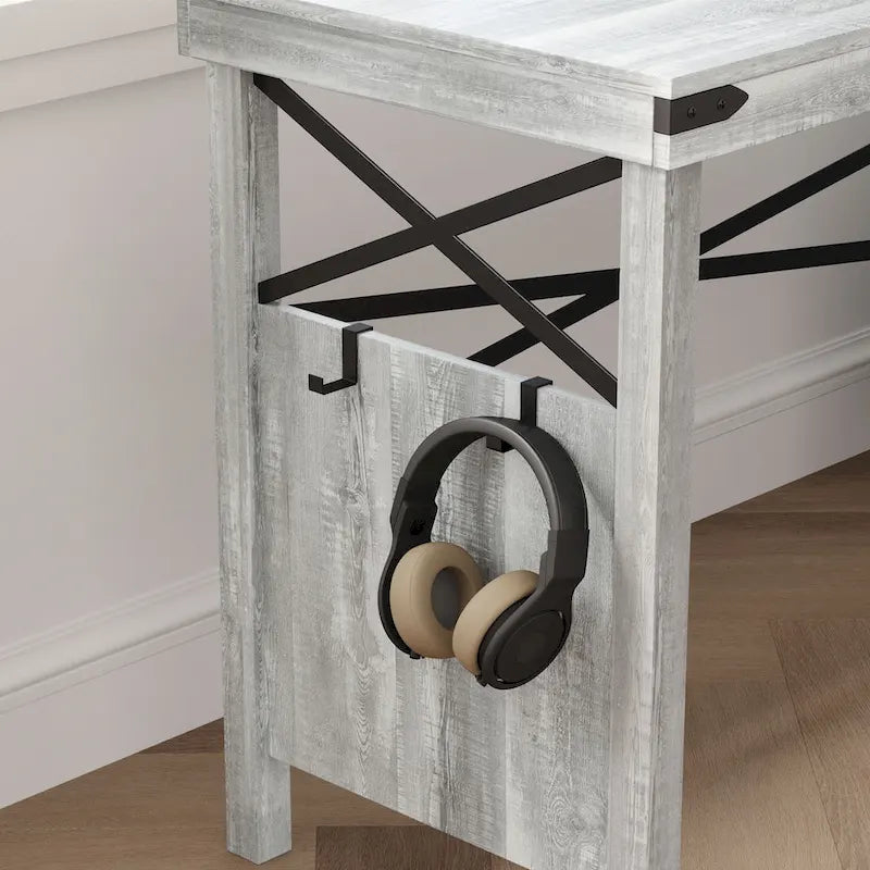 Bureau d'ordinateur en L pour bureau à domicile de style ferme avec armoire de rangement