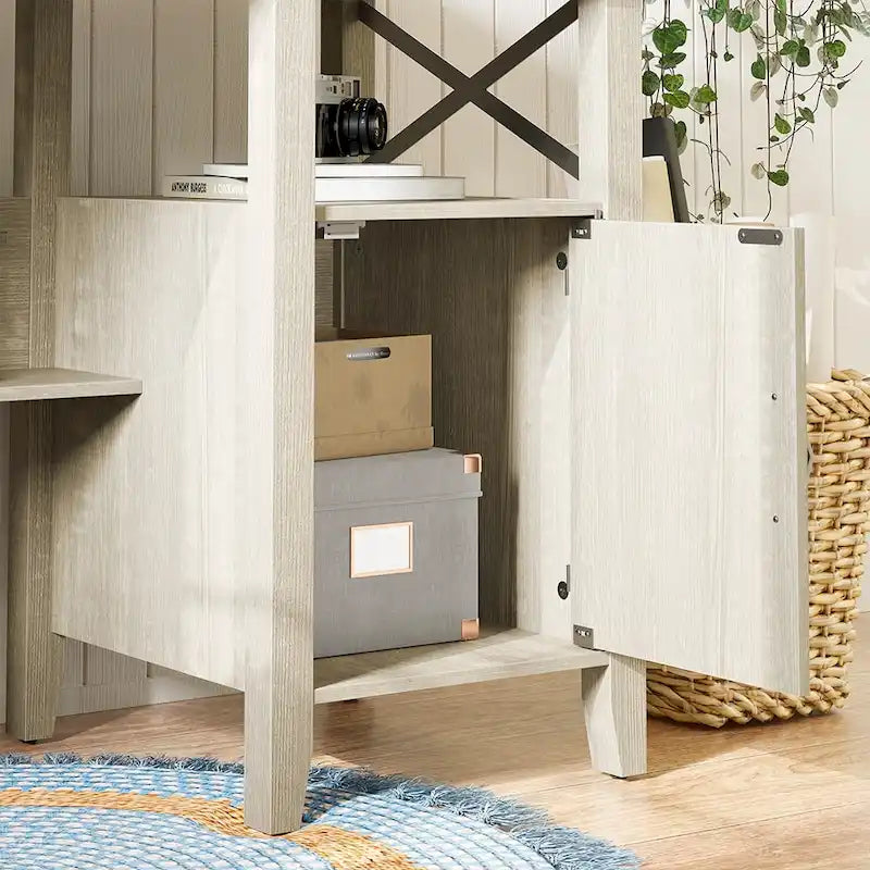 Bureau d'ordinateur en L pour bureau à domicile de style ferme avec armoire de rangement
