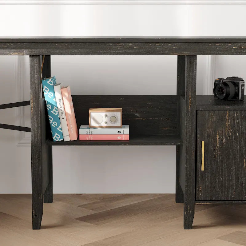 Bureau d'ordinateur en L pour bureau à domicile de style ferme avec armoire de rangement