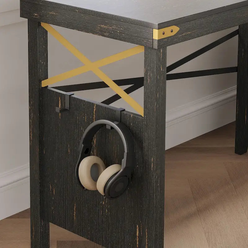 Bureau d'ordinateur en L pour bureau à domicile de style ferme avec armoire de rangement