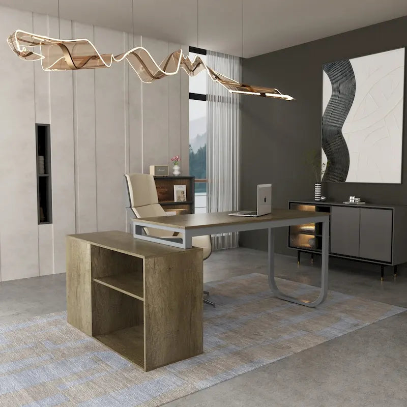 Bureau d'ordinateur d'angle en L Timechee 55 pouces avec tiroirs