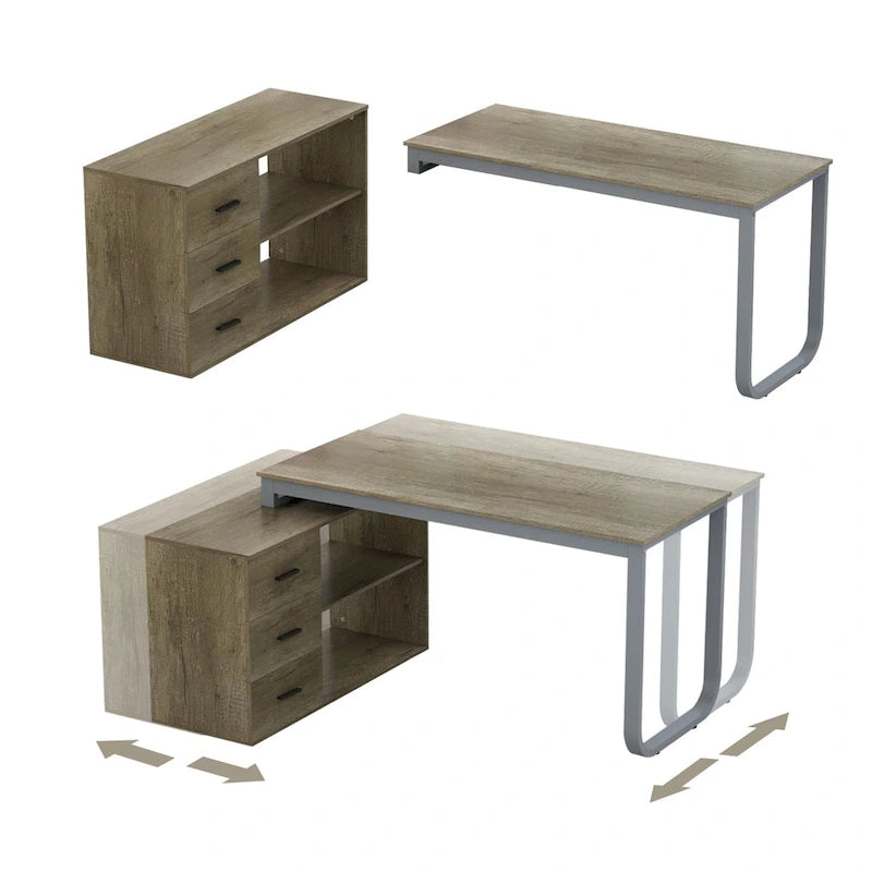 Bureau d'ordinateur d'angle en L Timechee 55 pouces avec tiroirs