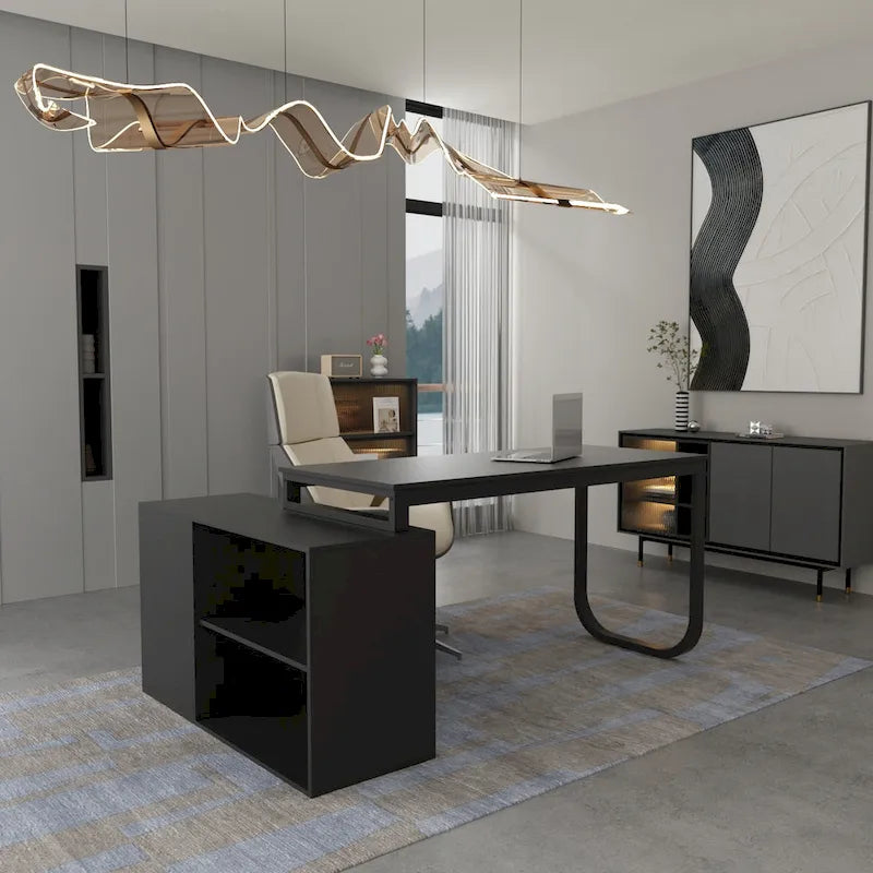 Bureau d'ordinateur d'angle en L Timechee 55 pouces avec tiroirs