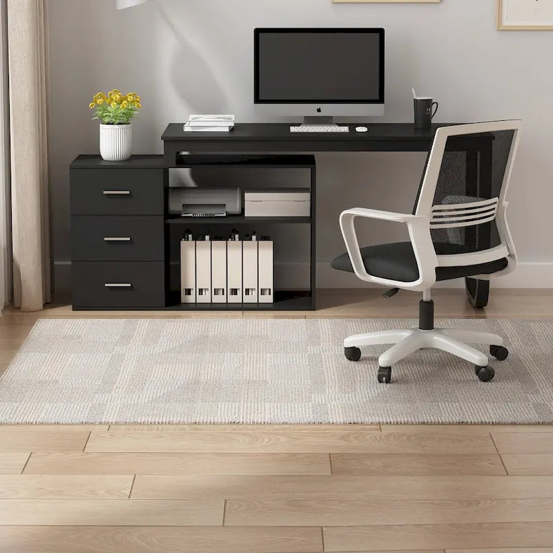 Bureau d'ordinateur d'angle en L Timechee 55 pouces avec tiroirs