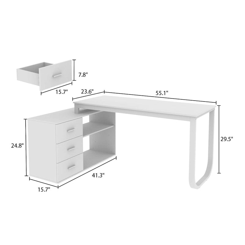 Bureau d'ordinateur d'angle en L Timechee 55 pouces avec tiroirs