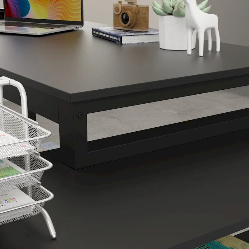 Bureau d'ordinateur d'angle en L Timechee 55 pouces avec tiroirs