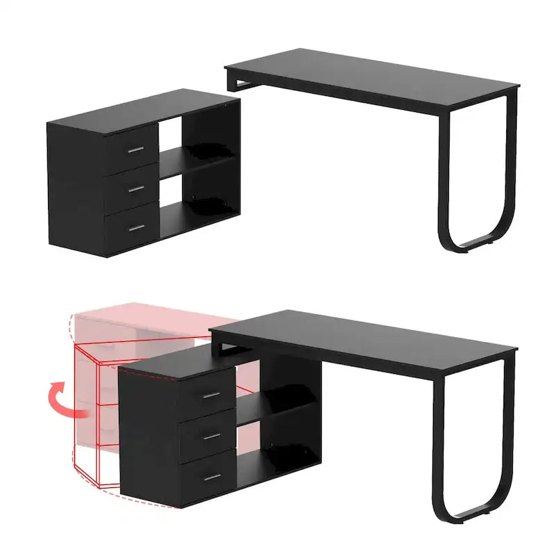Bureau d'ordinateur d'angle en L Timechee 55 pouces avec tiroirs