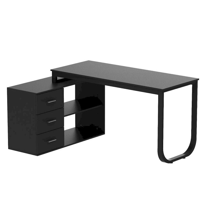 Bureau d'ordinateur d'angle en L Timechee 55 pouces avec tiroirs