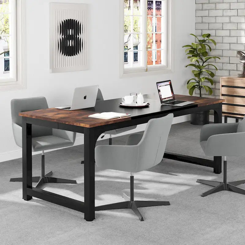 Table de conférence 70,86 pouces, table de réunion avec cadre métallique stable - 70,86L x 31L x 29H