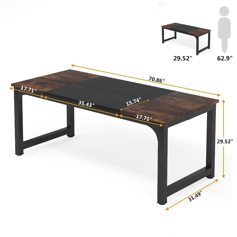 Table de conférence 70,86 pouces, table de réunion avec cadre métallique stable - 70,86L x 31L x 29H