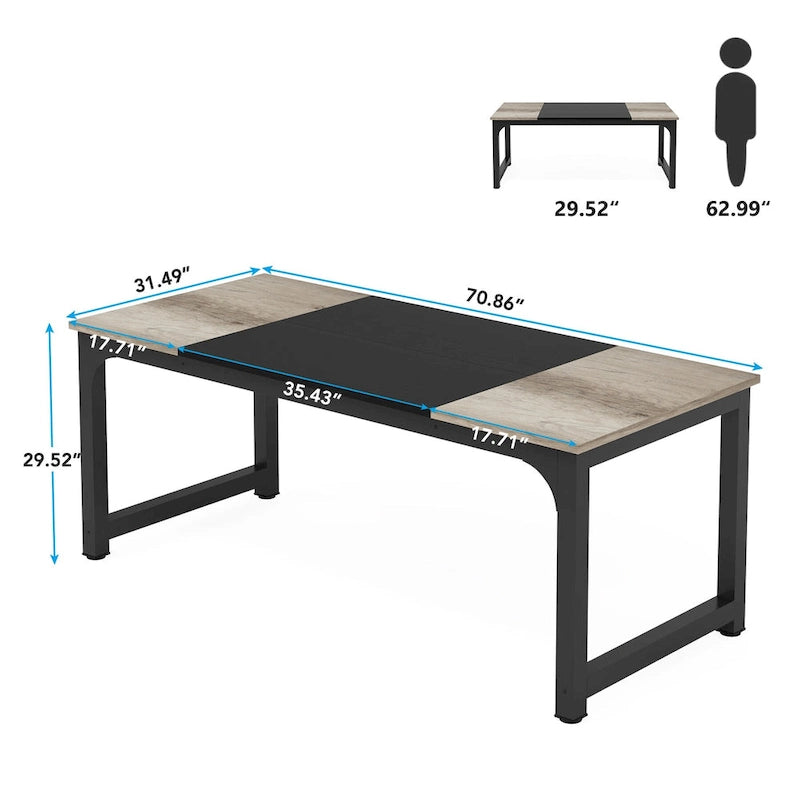 Table de conférence 70,86 pouces, table de réunion avec cadre métallique stable - 70,86L x 31L x 29H