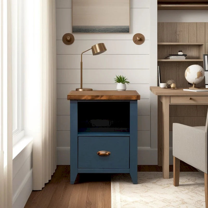 Classeur Bridgevine Home Nantucket 22 pouces à 1 tiroir, aucun assemblage requis, denim bleu et whiskey