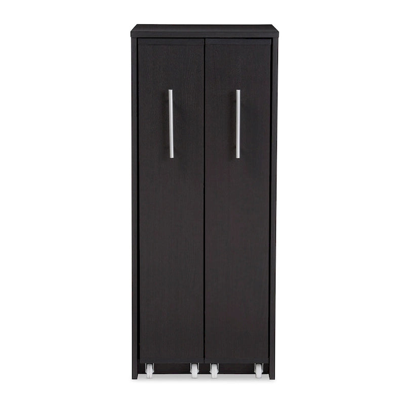 Baxton Studio Lindo – Bibliothèque en bois brun foncé avec deux portes et étagères de rangement