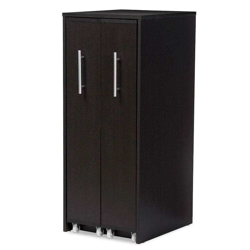 Baxton Studio Lindo – Bibliothèque en bois brun foncé avec deux portes et étagères de rangement