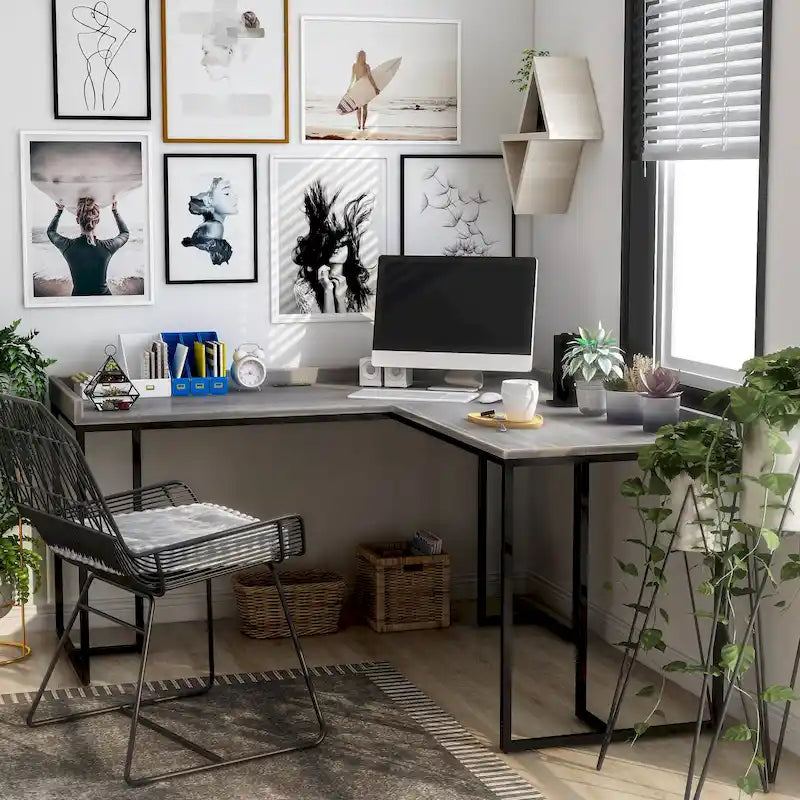 Bureau d'ordinateur en L en métal de 59 pouces Magnus Industrial avec USB par Furniture of America