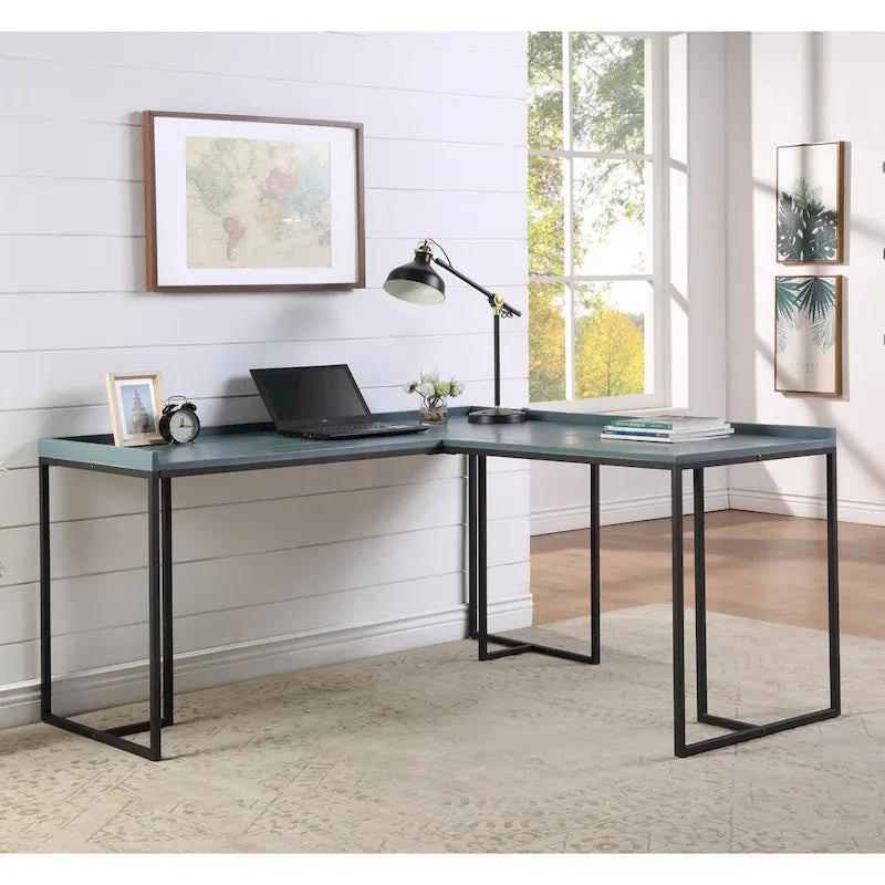 Bureau d'ordinateur en L en métal de 59 pouces Magnus Industrial avec USB par Furniture of America