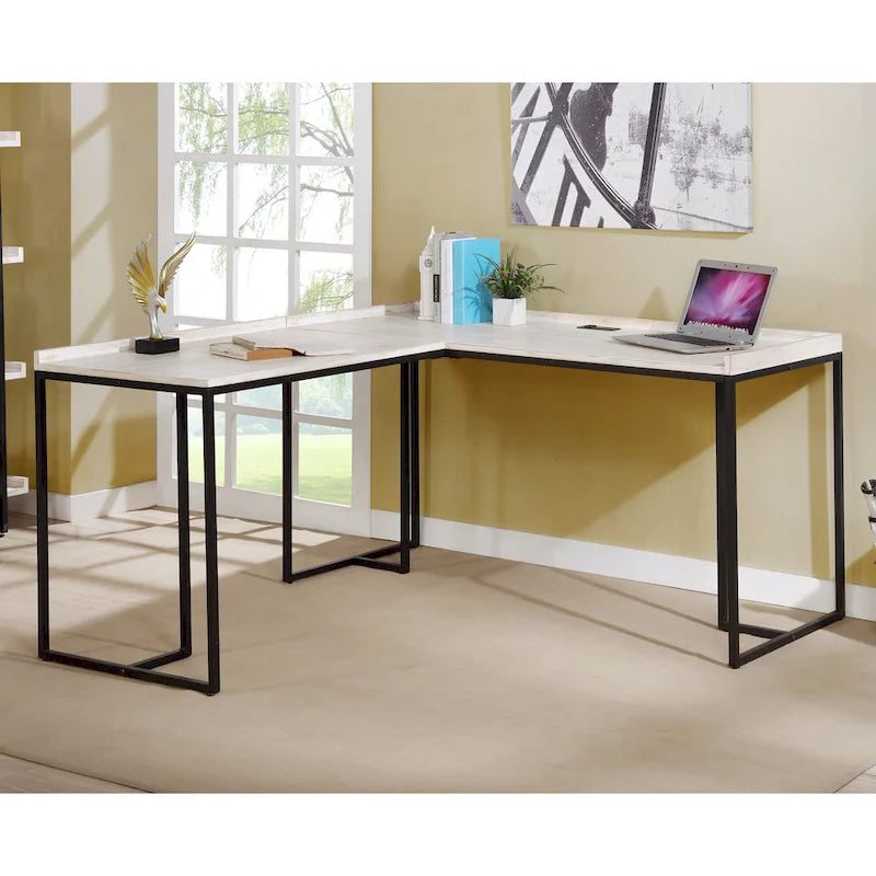 Bureau d'ordinateur en L en métal de 59 pouces Magnus Industrial avec USB par Furniture of America