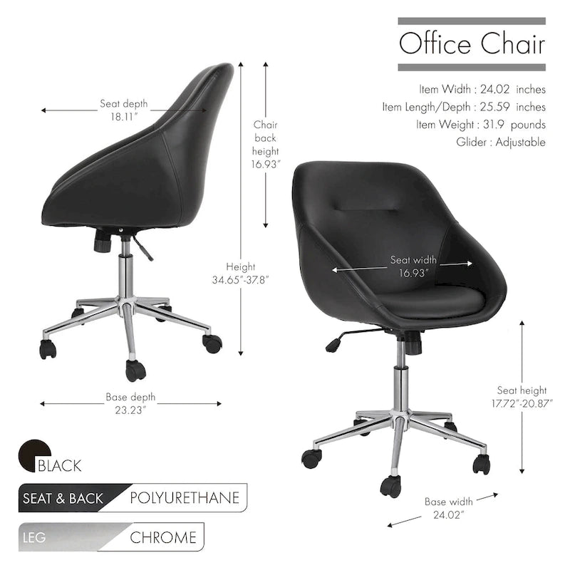 Chaise de bureau pivotante Porthos Home Hayes, piètement chromé, cuir PU