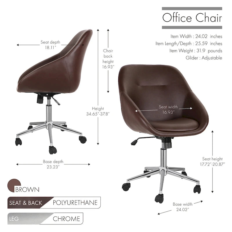 Chaise de bureau pivotante Porthos Home Hayes, piètement chromé, cuir PU