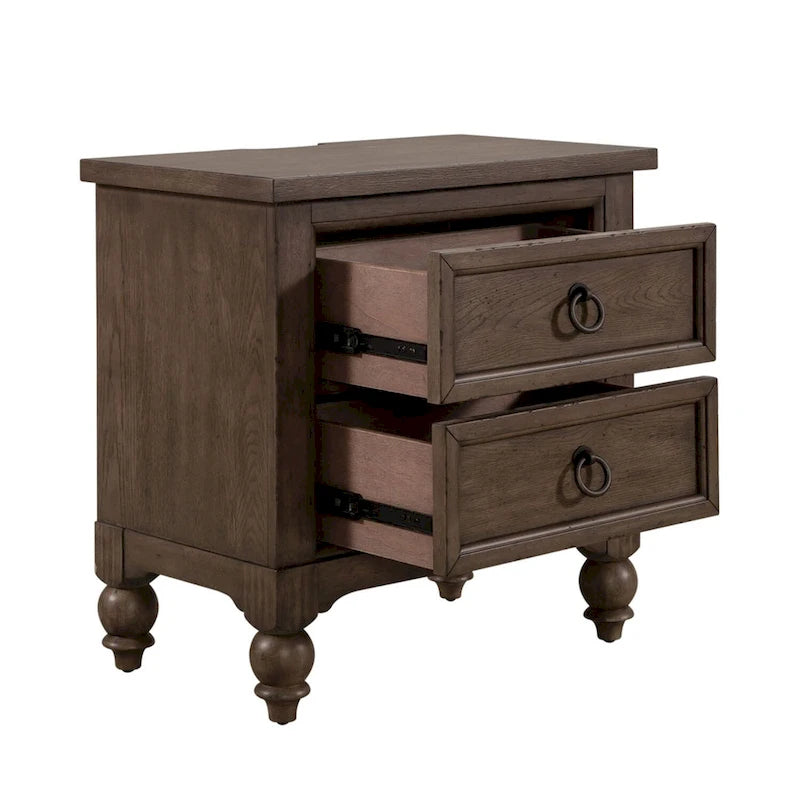 Table de chevet rustique Americana Farmhouse avec 2 tiroirs et station de charge, couleur taupe poudré