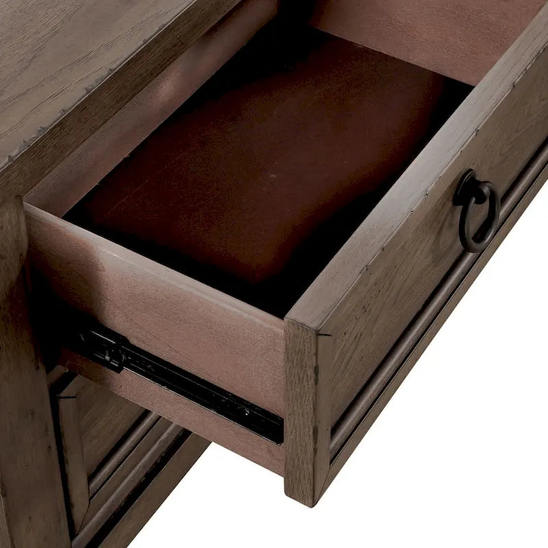 Table de chevet rustique Americana Farmhouse avec 2 tiroirs et station de charge, couleur taupe poudré
