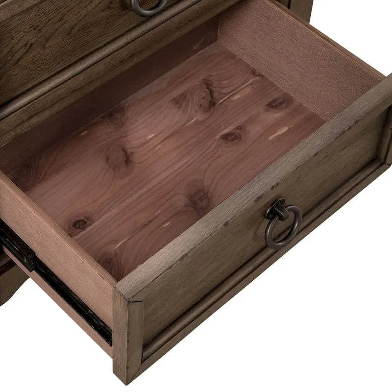 Table de chevet rustique Americana Farmhouse avec 2 tiroirs et station de charge, couleur taupe poudré