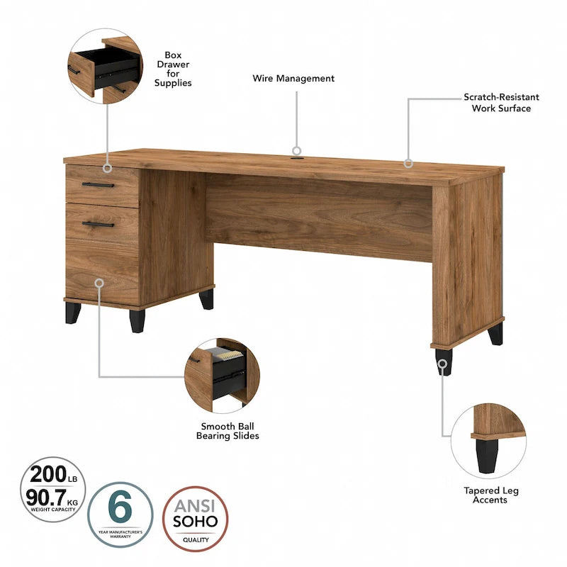 Bureau de direction 72 po Bush Furniture Somerset avec tiroirs de rangement