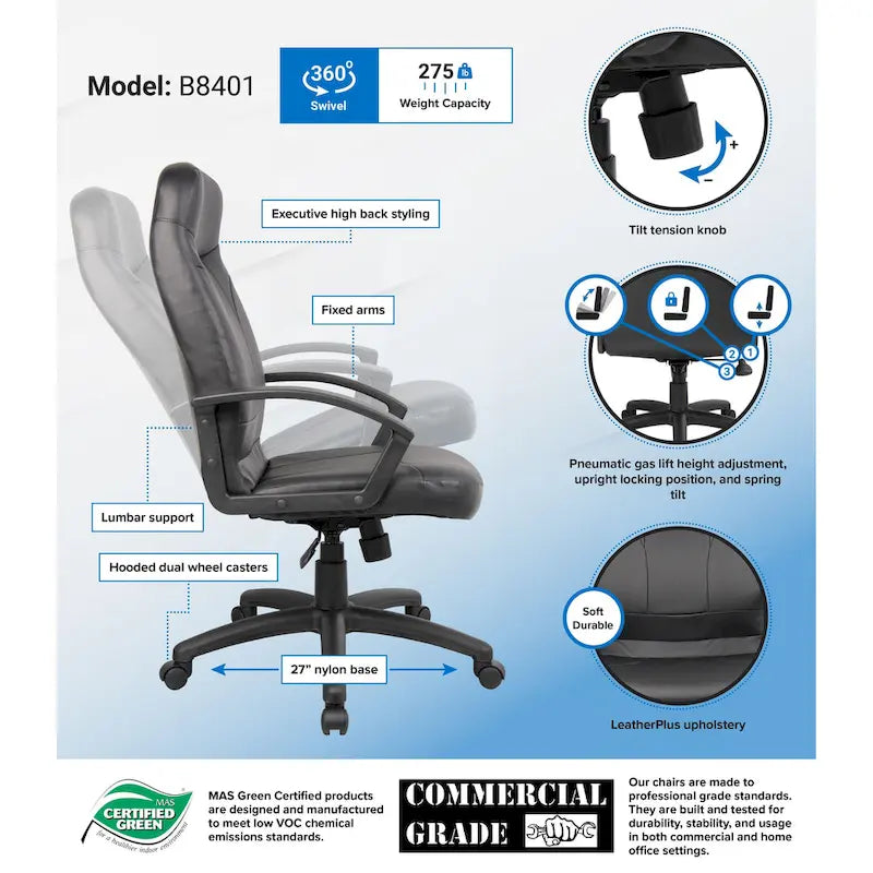 Chaise Boss dossier haut LeatherPlus
