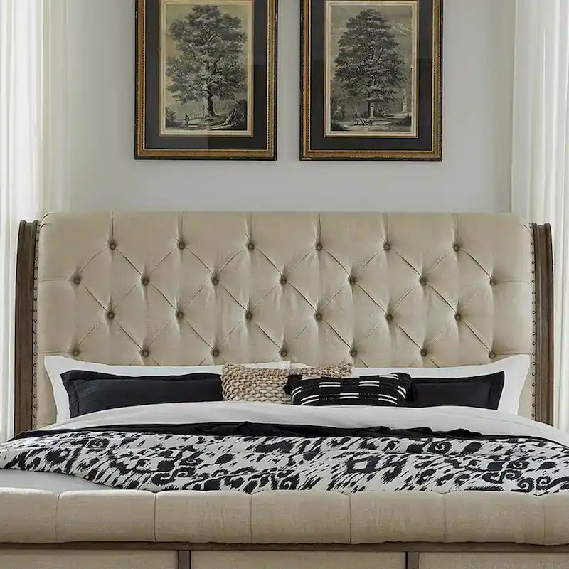 Lit traîneau king Americana Farmhouse, taupe poudré
