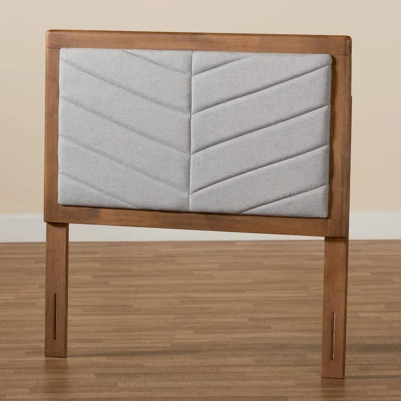 Tête de lit double moderne et contemporaine Iden en tissu et bois gris