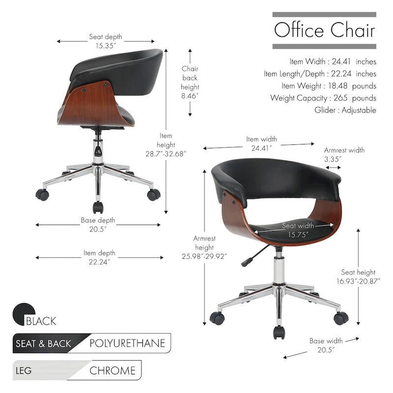 Fauteuil de bureau en similicuir Carson Carrington Sauoarkrokur avec piètement chromé