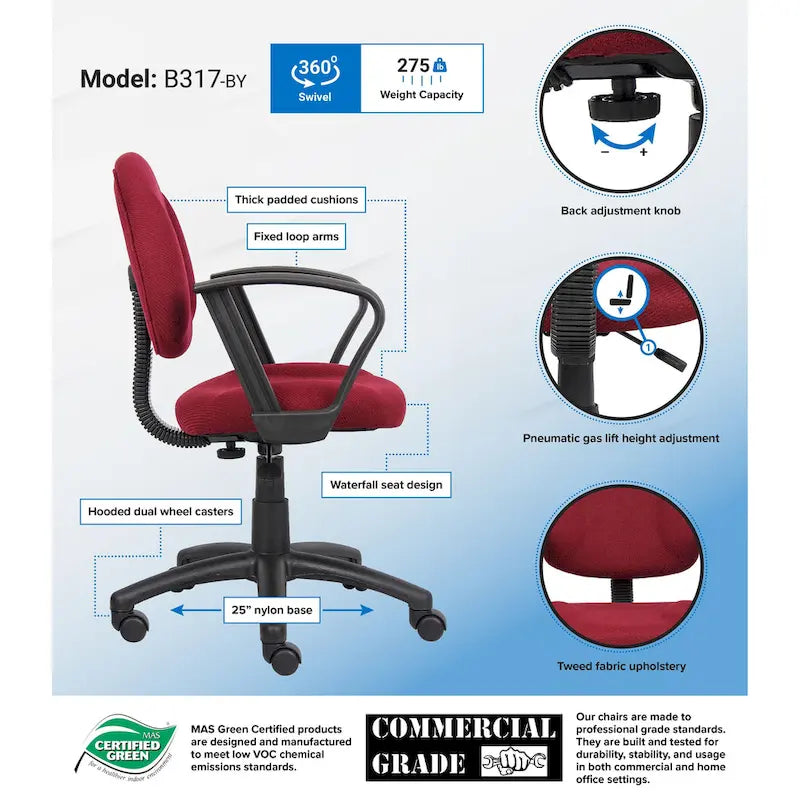 Chaise de travail ergonomique mi-hauteur Boss Burgundy