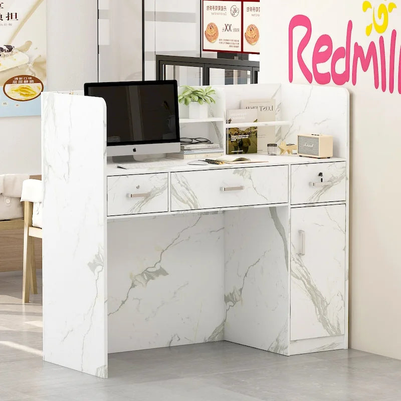 47.2 Comptoir de réception avec rangement verrouillable et table de travail