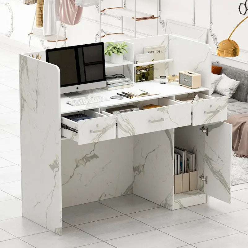 47.2 Comptoir de réception avec rangement verrouillable et table de travail