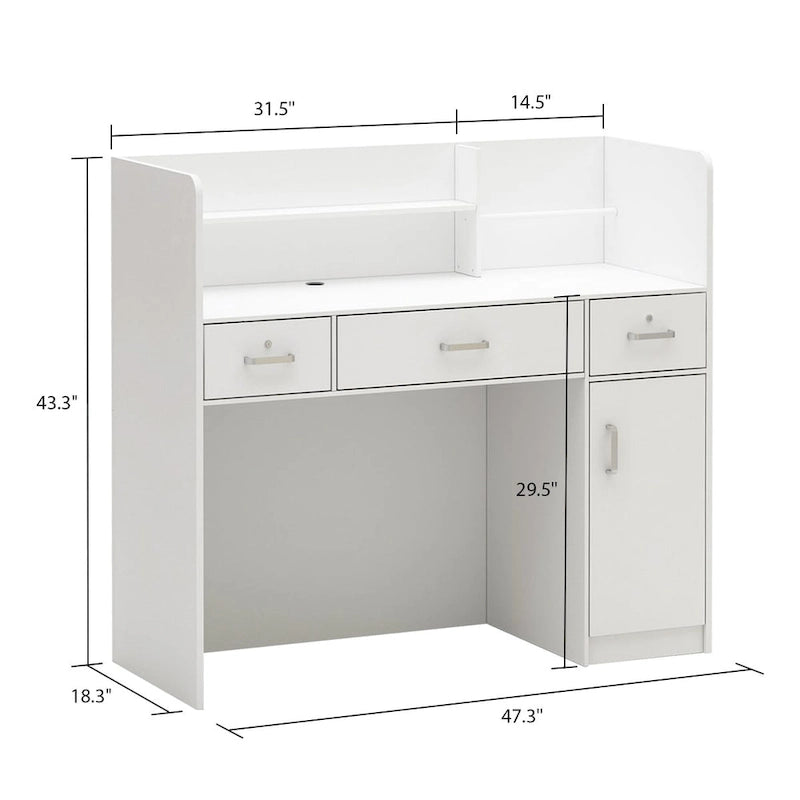 47.2 Comptoir de réception avec rangement verrouillable et table de travail