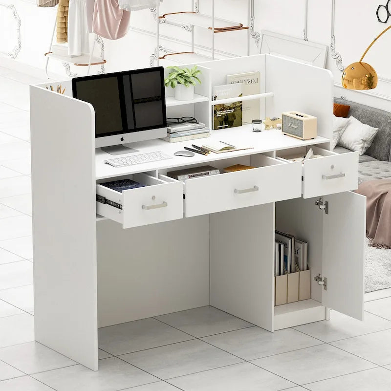 47.2 Comptoir de réception avec rangement verrouillable et table de travail