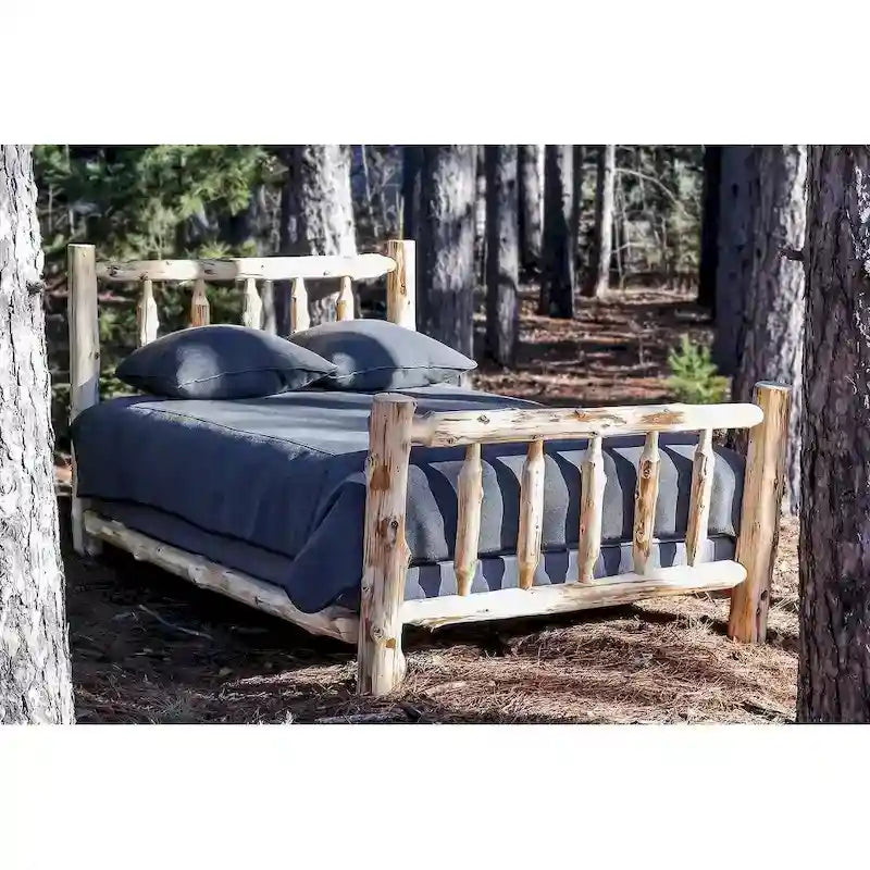 Lit à baldaquin traditionnel en rondins de cèdre naturel et rustique California King