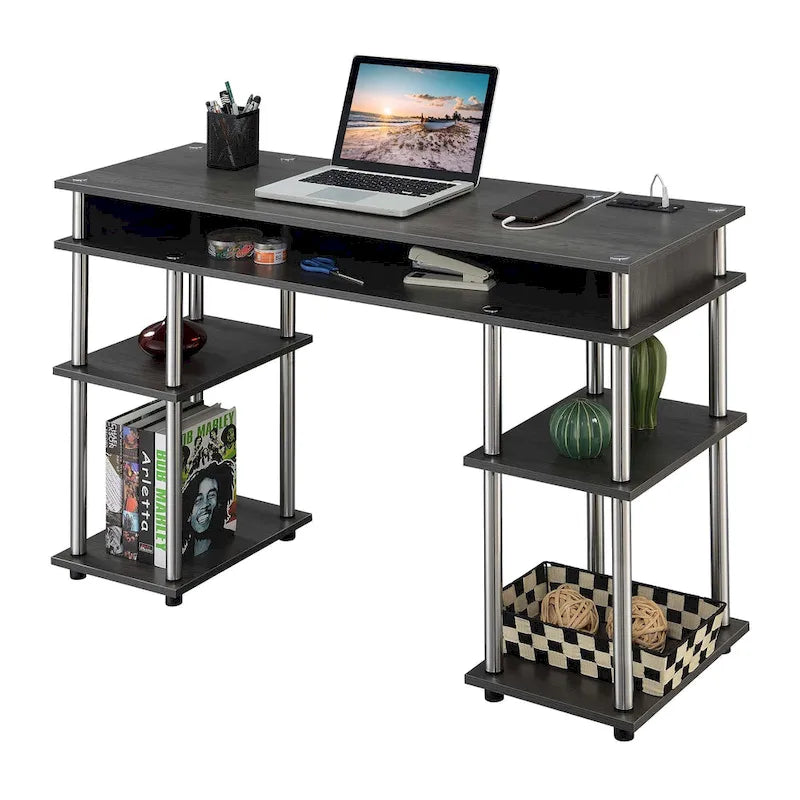 Convenience Concepts Designs2Go Bureau d'étudiant avec station de charge et étagères, sans outils