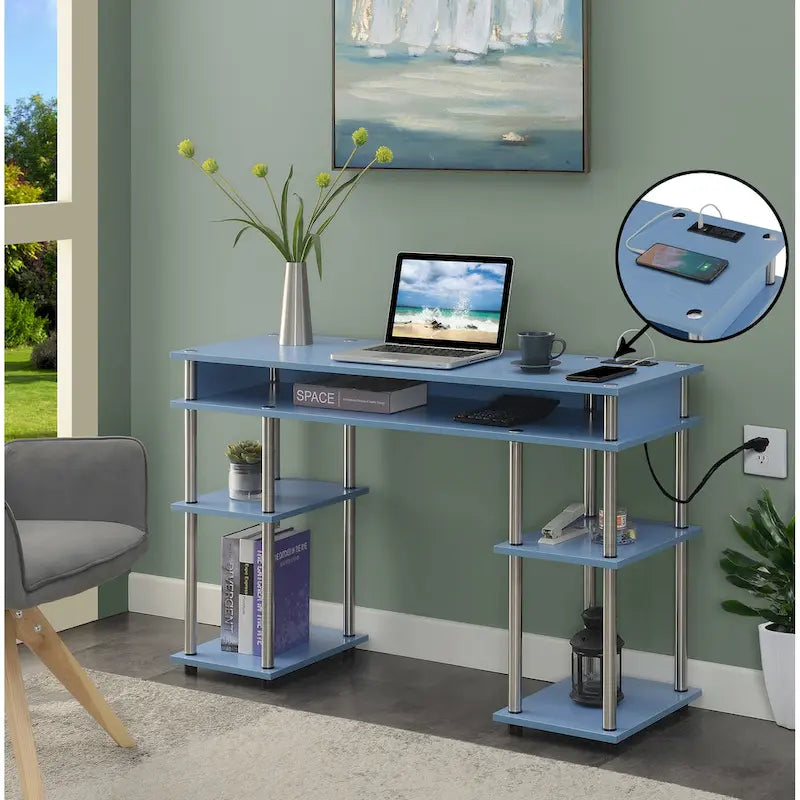 Convenience Concepts Designs2Go Bureau d'étudiant avec station de charge et étagères, sans outils